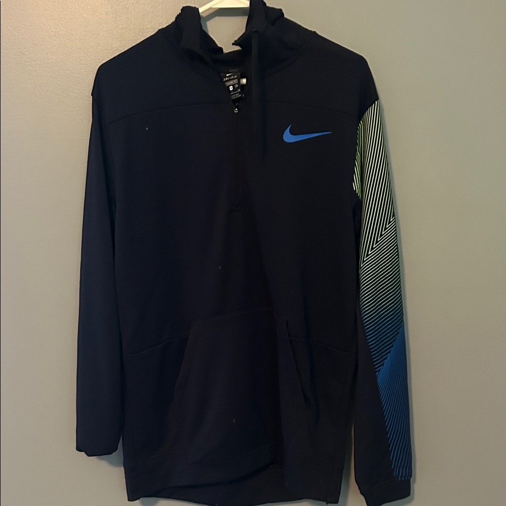 Nike Men's Black Jacket with Blue and Green Accents